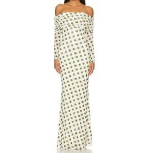 AFRM Off-Shoulder Cream Dress with Green Dots